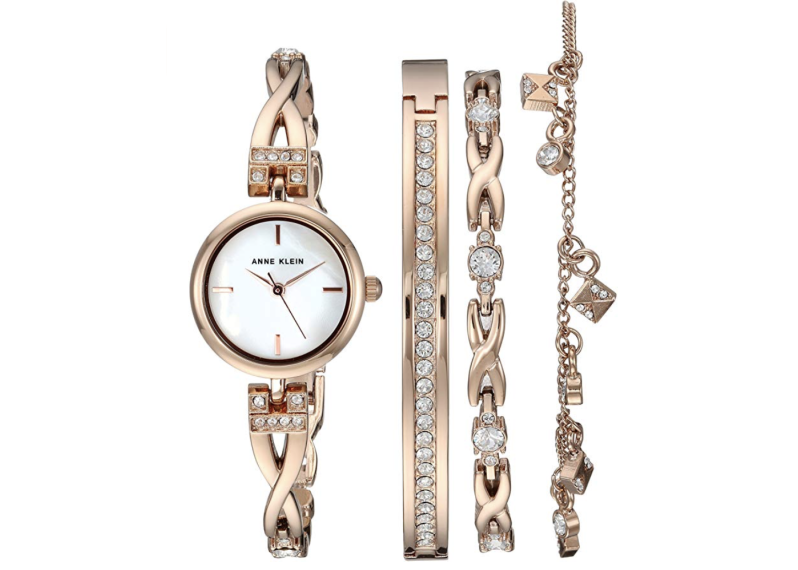 Anne Klein Women's Swarovski Crystal Accented Watch and Bracelet Set